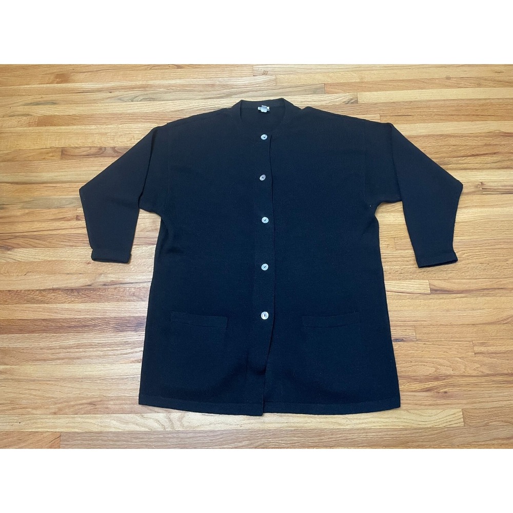 Vintage Y2K Helen HSU Cardigan Sweater Women's L Black Lagenlook‎  Button Detail